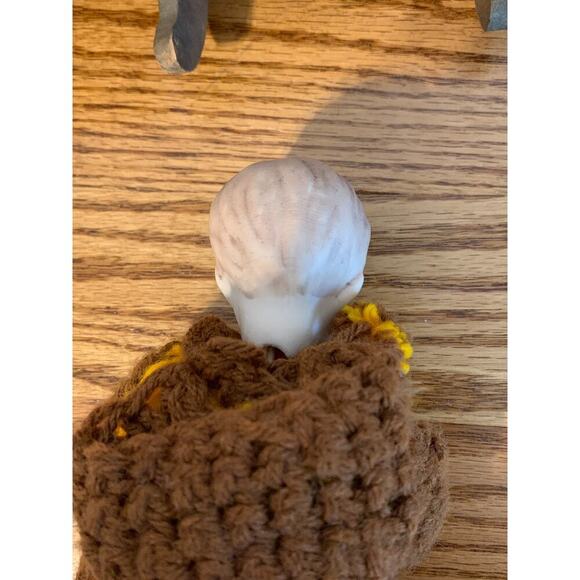 SET of 2 VTG Antique All Bisque Dolls 8in Crochet Bonnet Handmade Crib Glass Eye - Picture 13 of 16